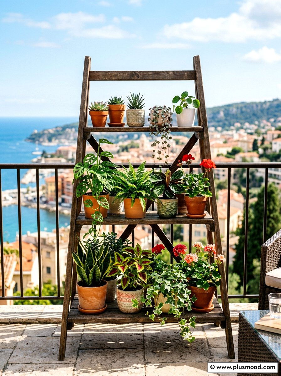 Ladder plant stand - 25 summer balcony ideas on a budget