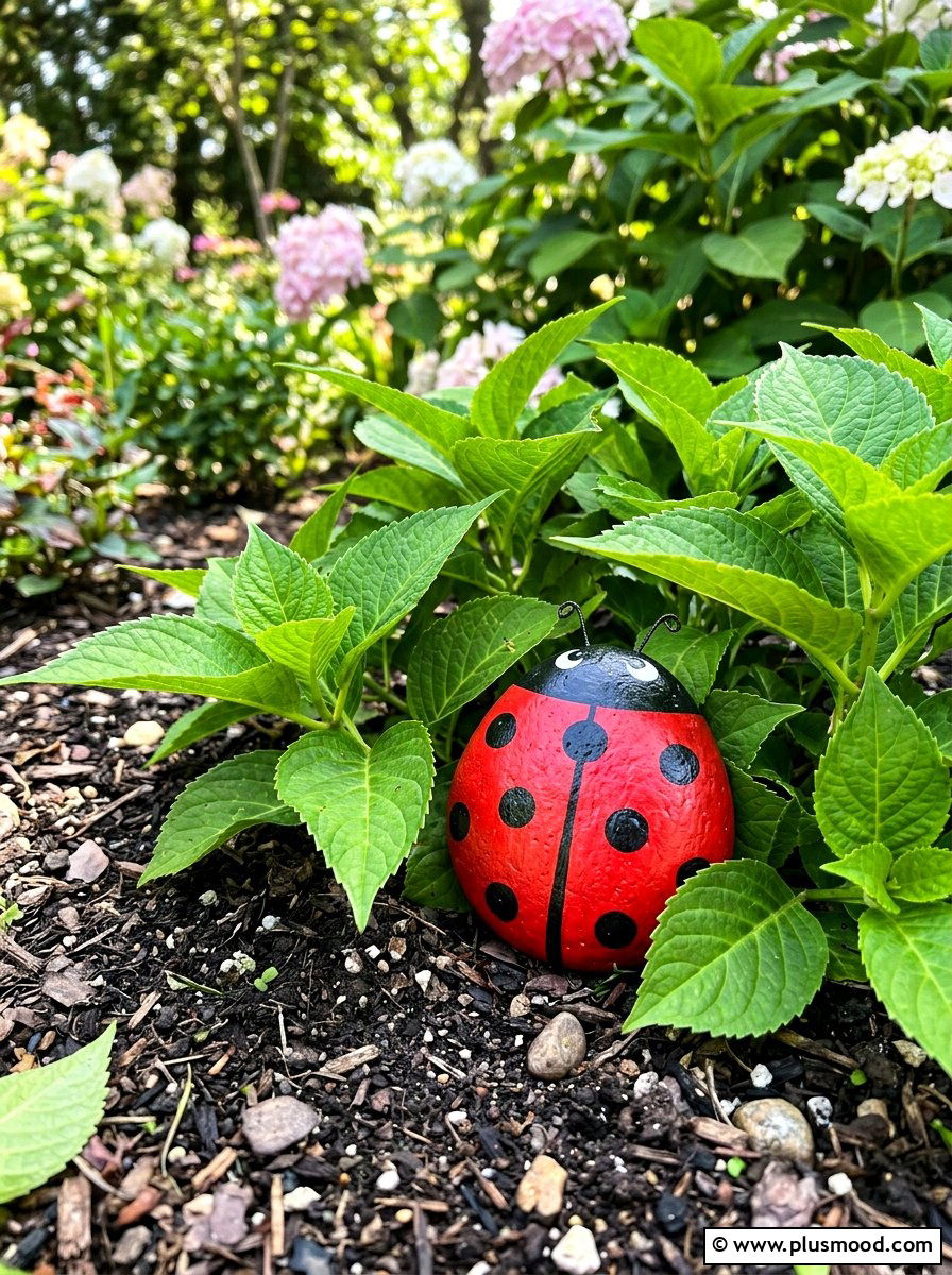 Ladybug Garden Rock - 25 painted rock ideas with nature prints