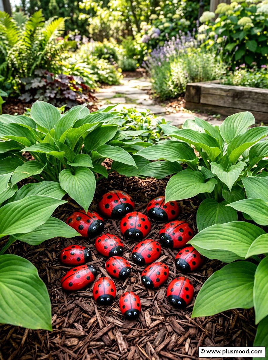 Ladybug Garden Rocks - 25 painted rock ideas for garden