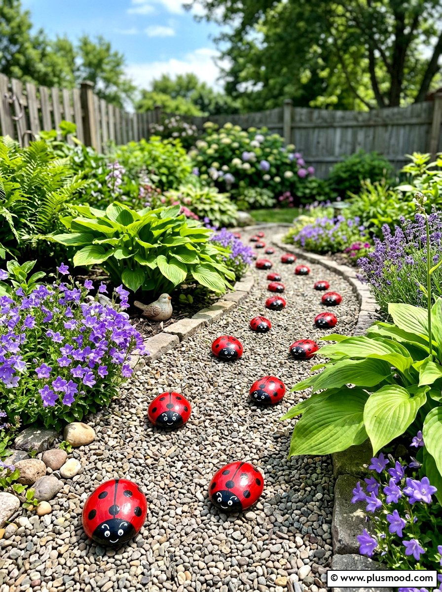 Ladybug Garden Stone - 25 painted rock ideas for summer decor