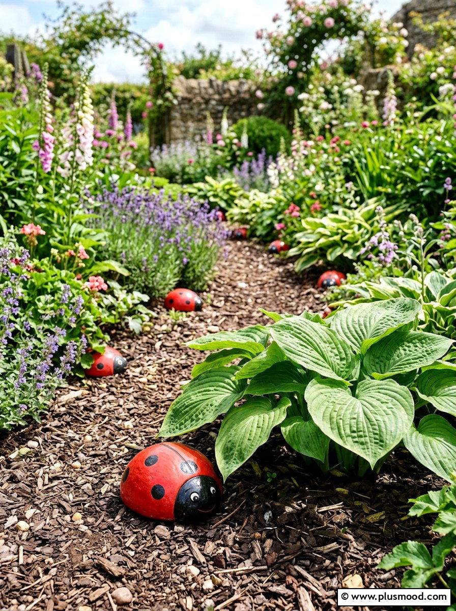Ladybug Garden Stones - 25 painted rock ideas for pathway art