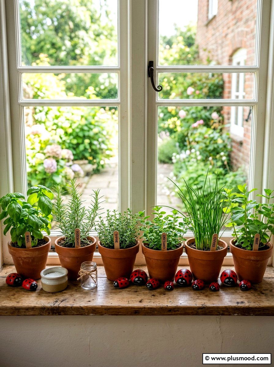 Ladybug Painted Rocks - 25 painted rock ideas for window sill display