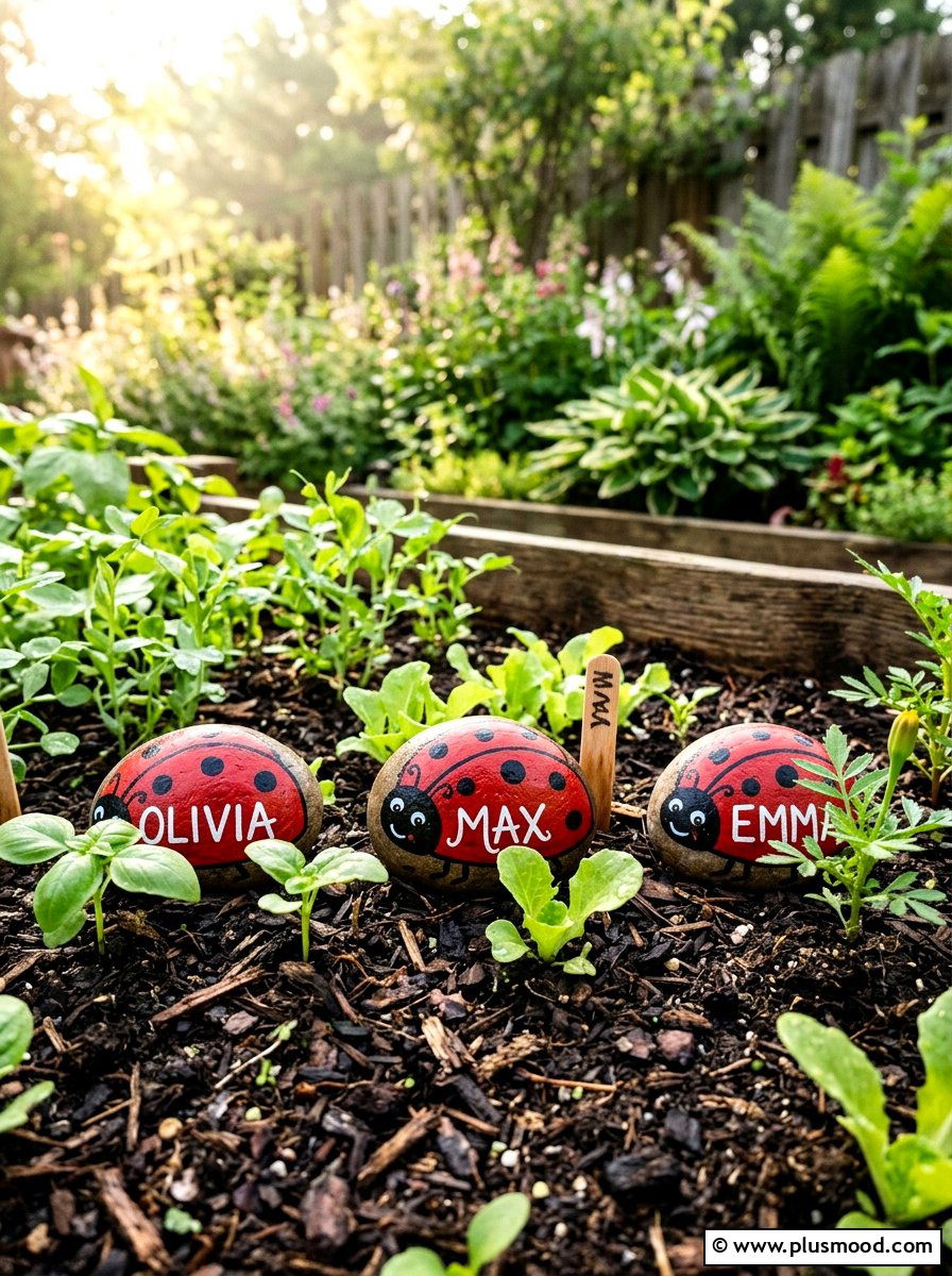 Ladybug Rock Name - 25 painted rock ideas with name labels