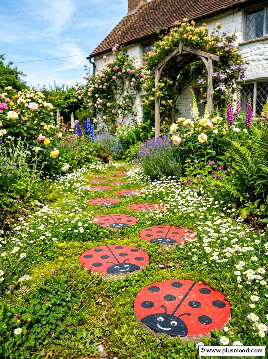 Ladybug garden stones - 25 painted rock ideas for stepping stones