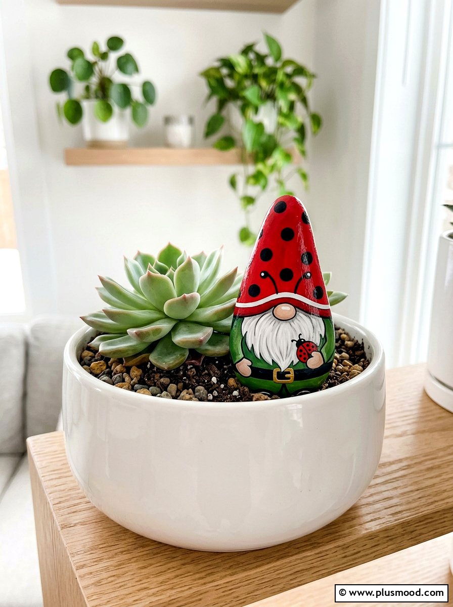 Ladybug gnome - 25 painted rock ideas with gnomes