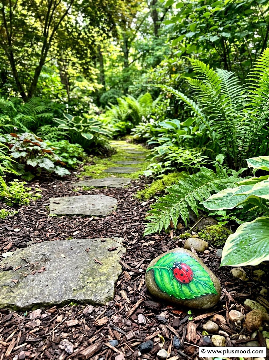 Ladybug on leaf stone - 25 painted rock ideas for Easter
