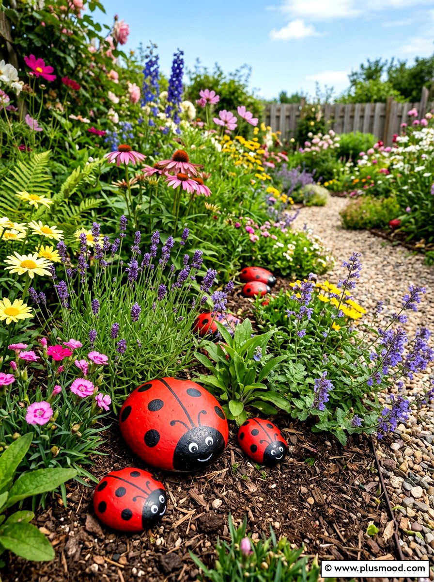 Ladybug painted stones - 25 painted rock ideas with acrylic paint