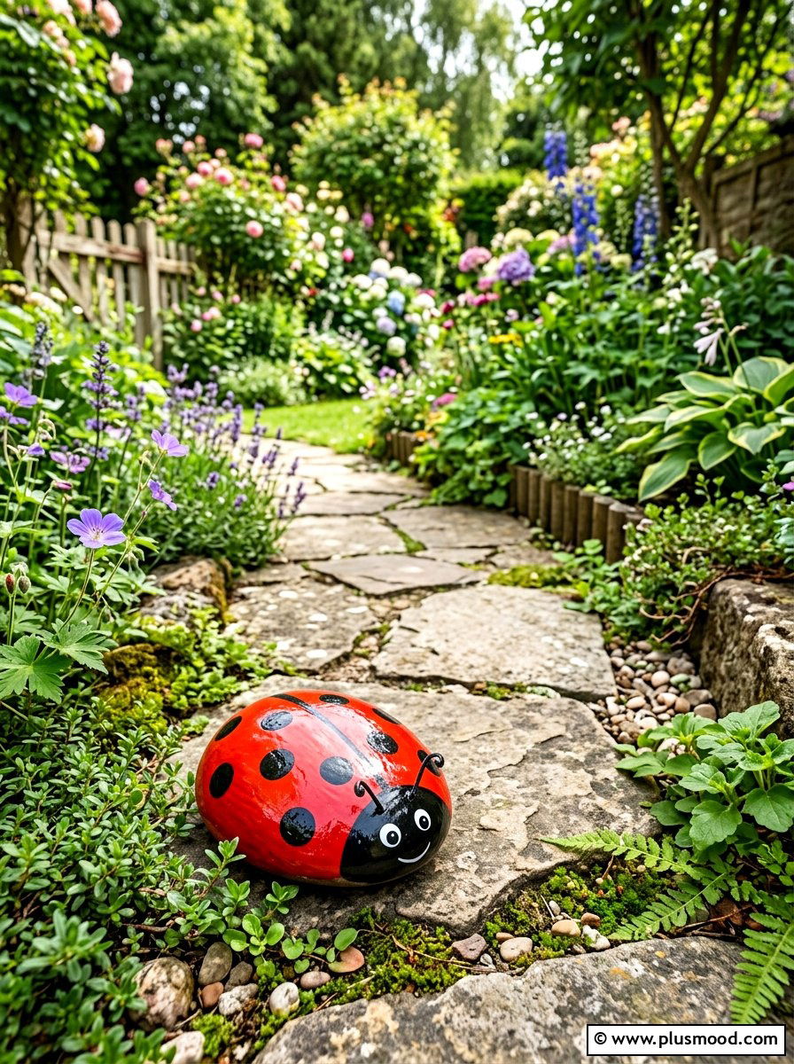 Ladybug stone art - 25 painted rock ideas with woodland creatures