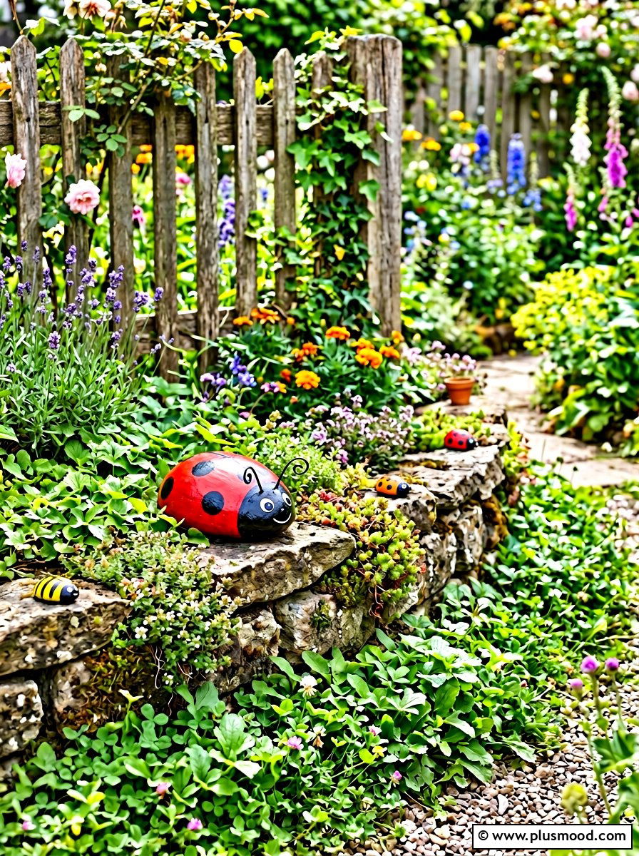 Ladybug - 25 painted rock ideas for koi pond decor