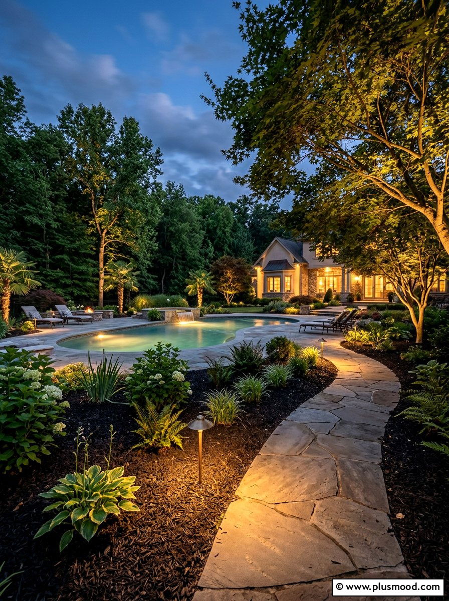 Landscape Lighting Pool Mulch - 25 pool landscaping ideas with mulch beds