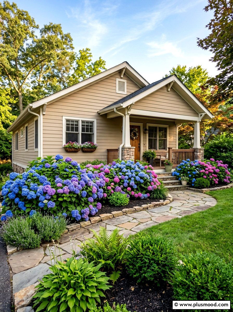 Landscaping With Hydrangeas - 25 summer bungalow curb appeal ideas