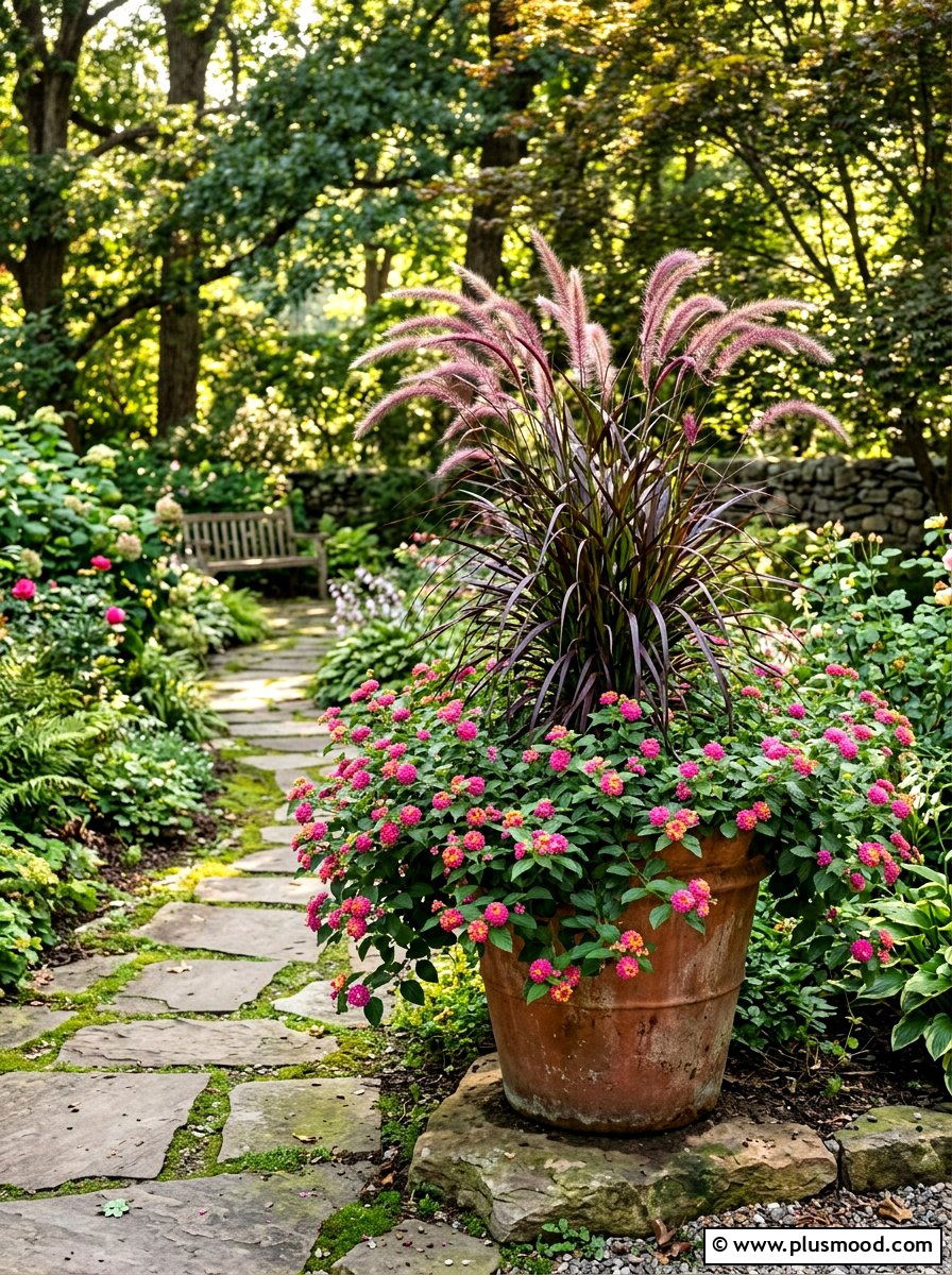 Lantana And Ornamental Grass Container - 25 summer planters with lantana ideas