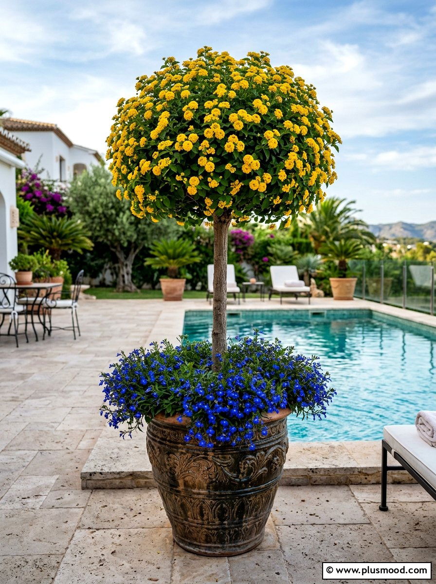Lantana Tree Standard With Underplanting - 25 summer planters with lantana ideas