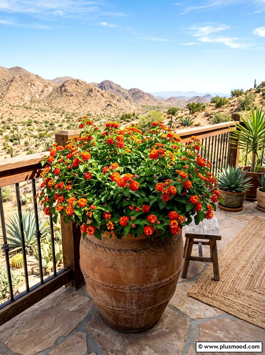 Lantana heat tolerant planter - 25 summer balcony flower ideas