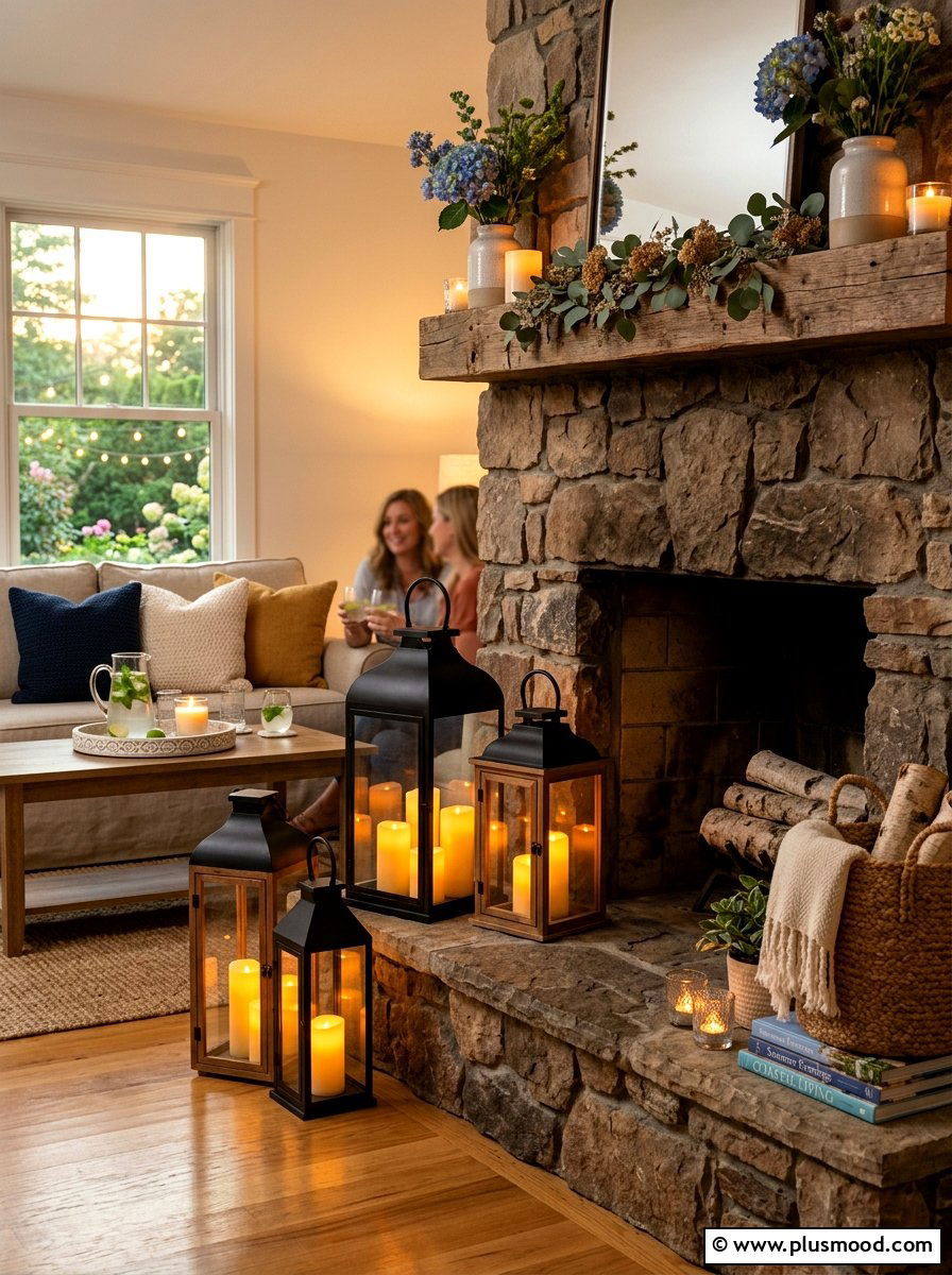 Lantern Fireplace Hearth Decor - 25 summer mantel decor ideas