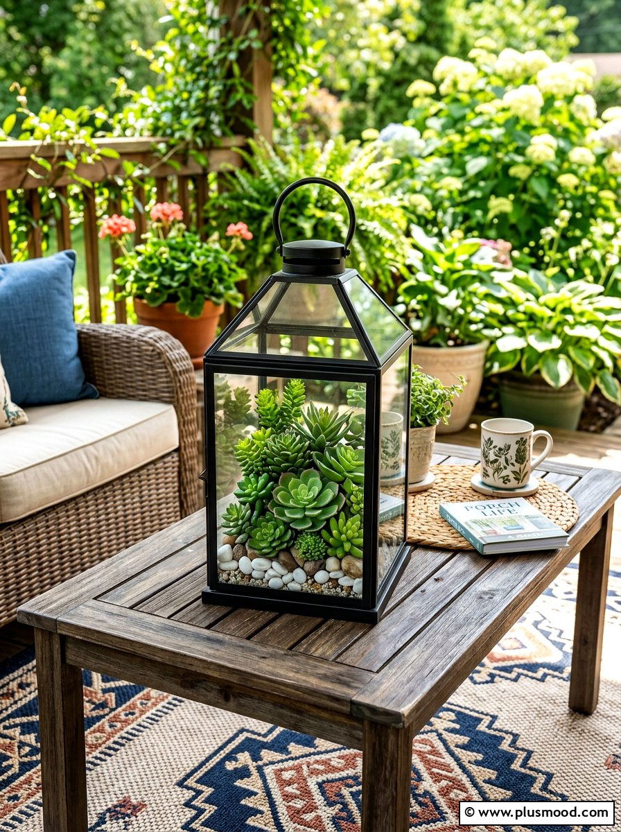 Lantern With Faux Succulents - 25 summer front porch lantern ideas