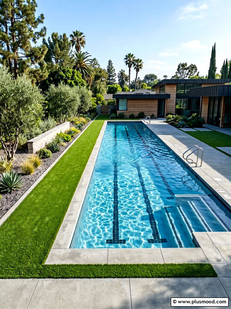 Lap pool with artificial grass border - 25 pool landscaping ideas with artificial turf