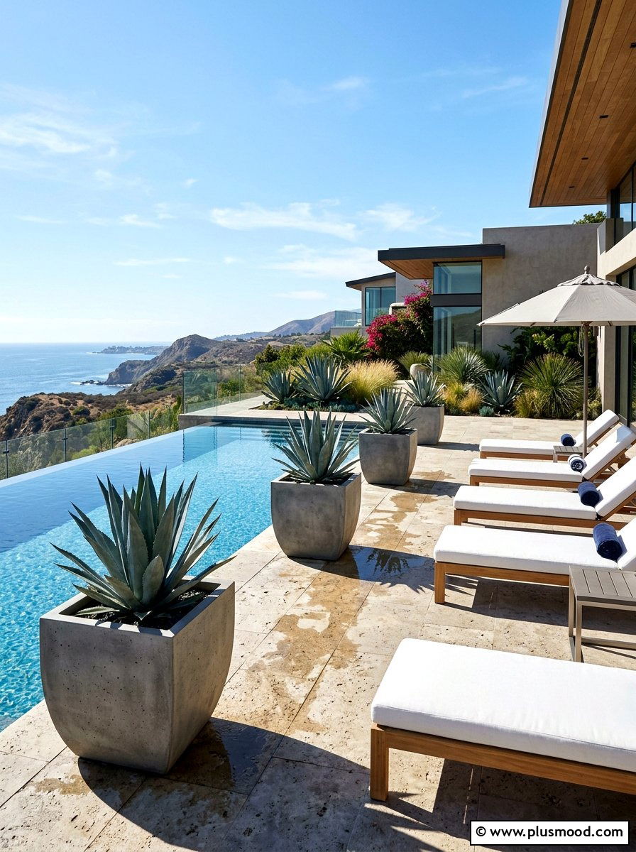 Large Concrete Planter Around Pool - 25 pool landscaping ideas with potted plants