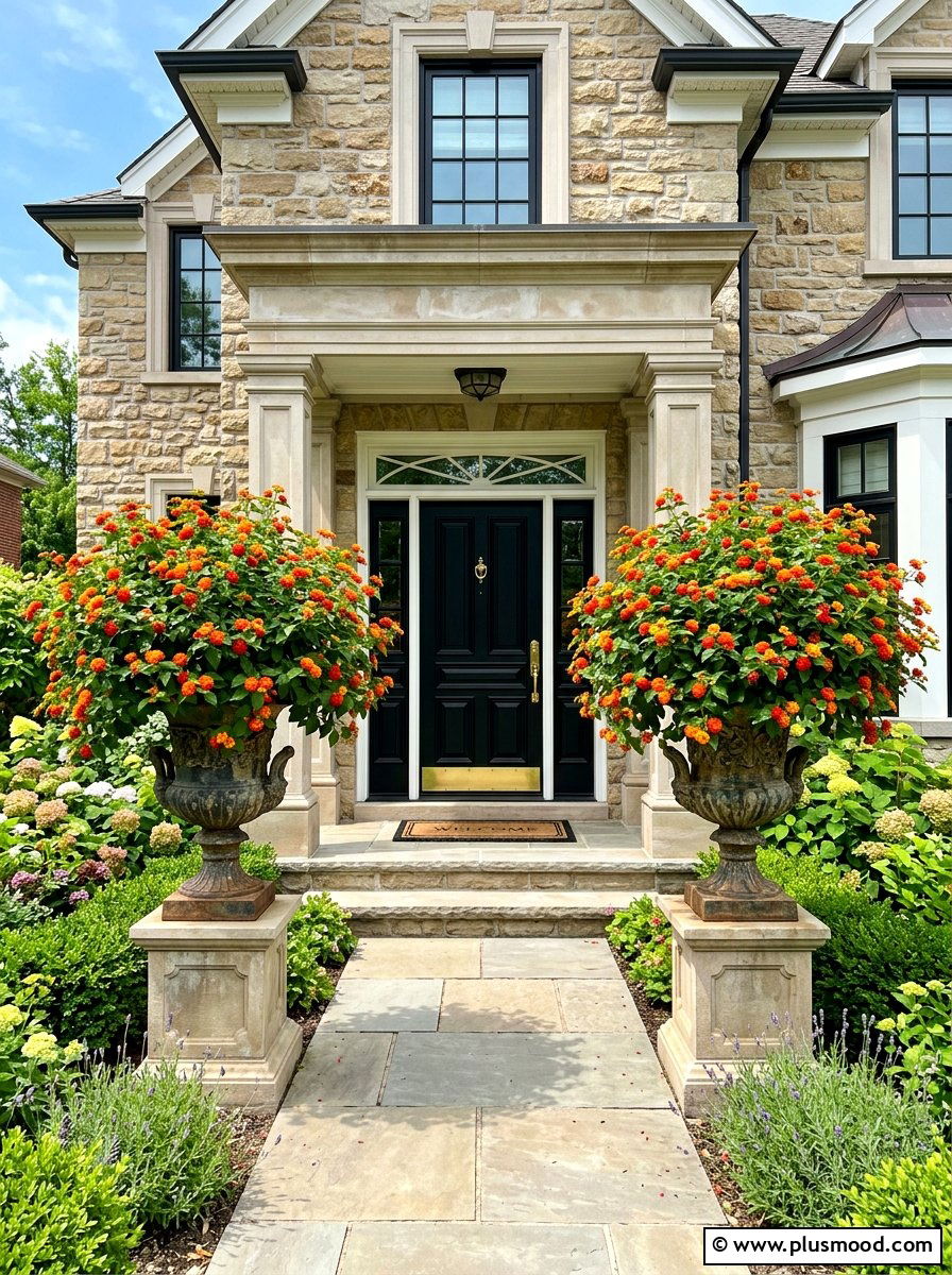 Large Entryway Lantana Urns - 25 summer planters with lantana ideas