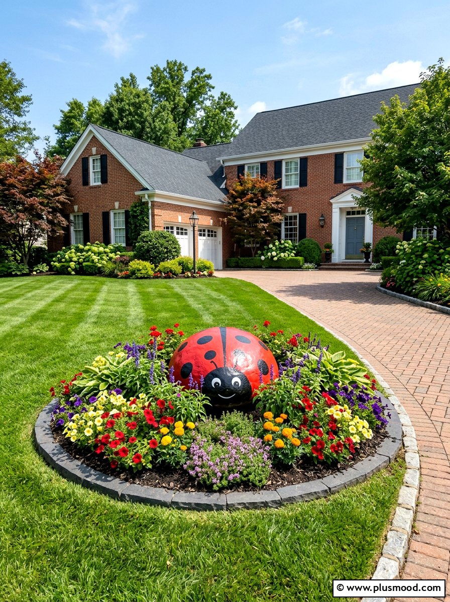 Large Garden Ladybug Rock - 25 painted rock ideas with ladybugs