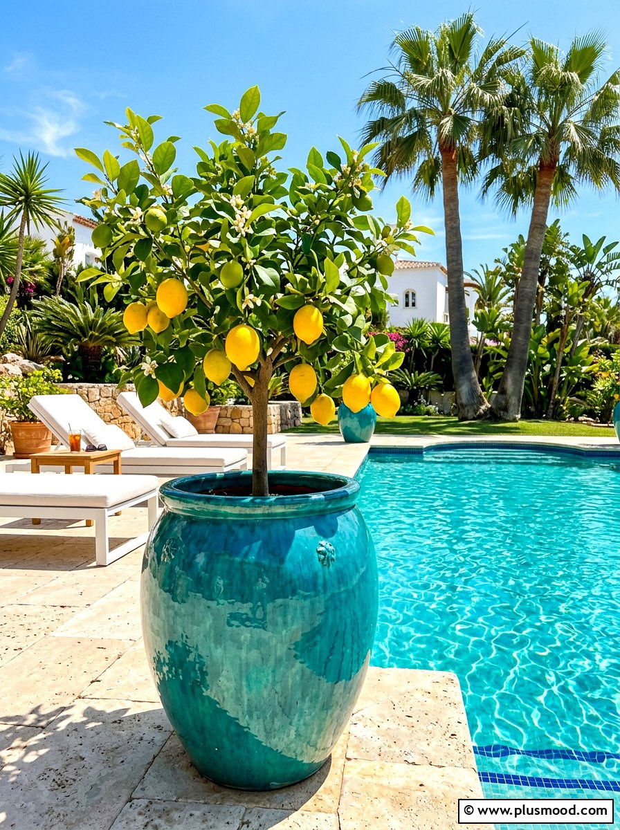 Large Glazed Teal Pot - 25 summer lemon tree planter ideas
