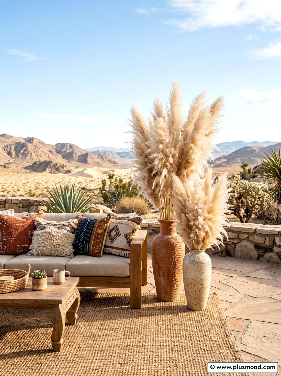 Large Pampas Grass Decor - 25 summer boho patio ideas