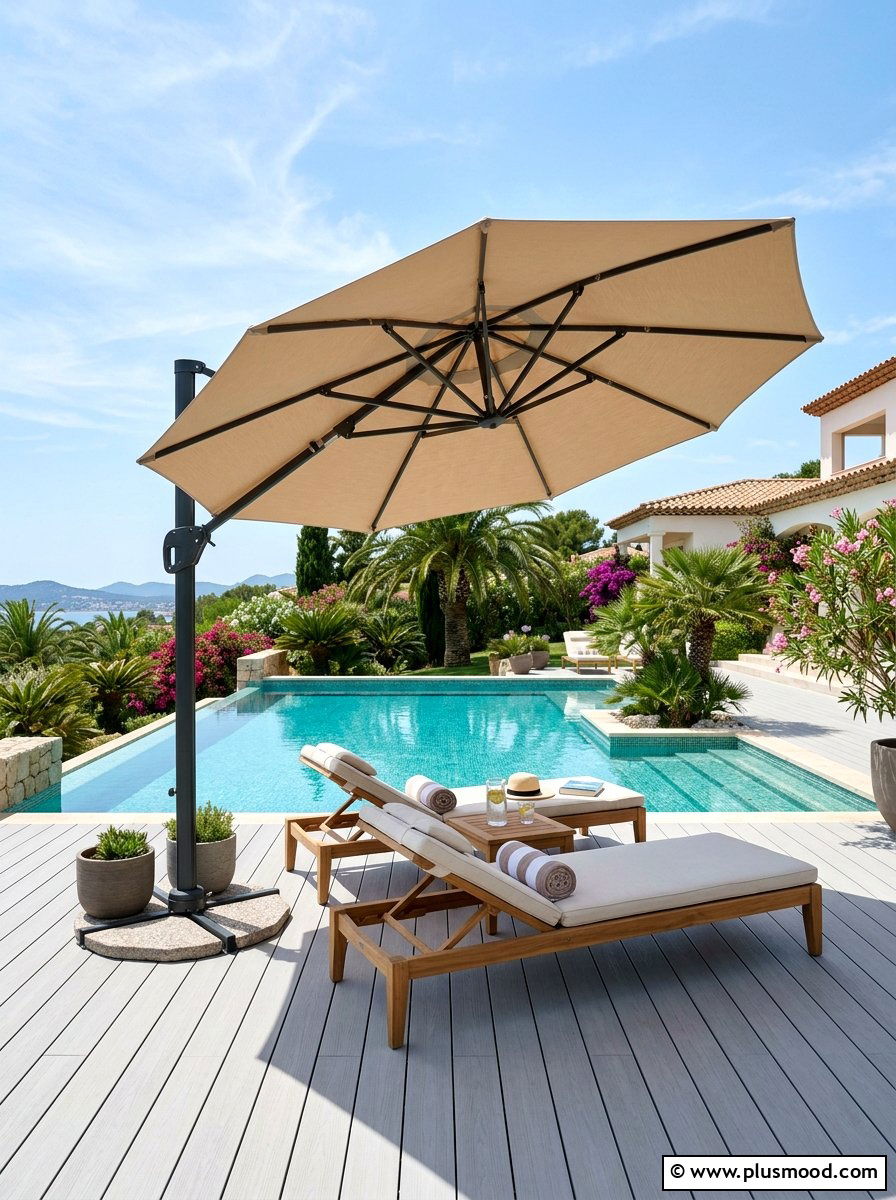 Large Pool Umbrella - 25 pool landscaping ideas for hot climates