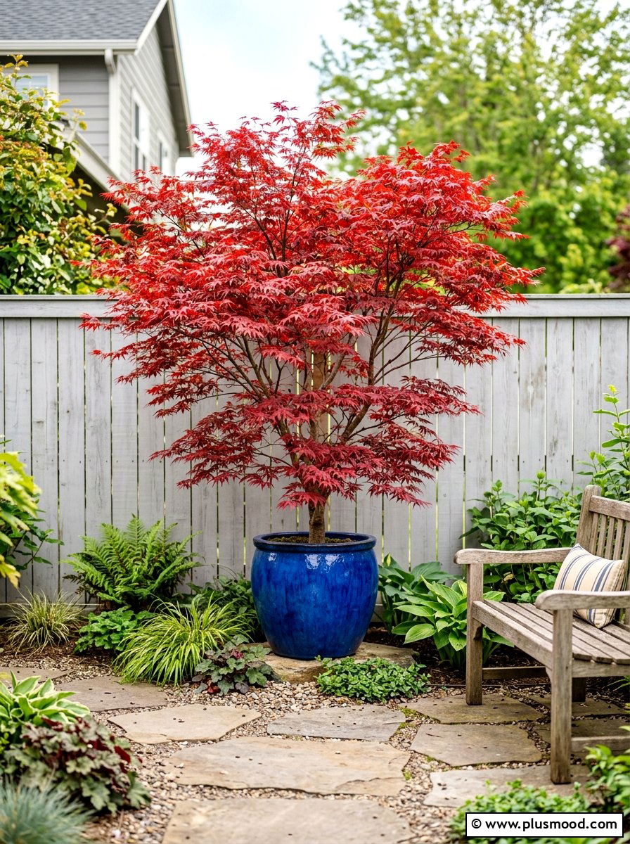 Large Potted Tree - 25 small backyard ideas for apartments with fence