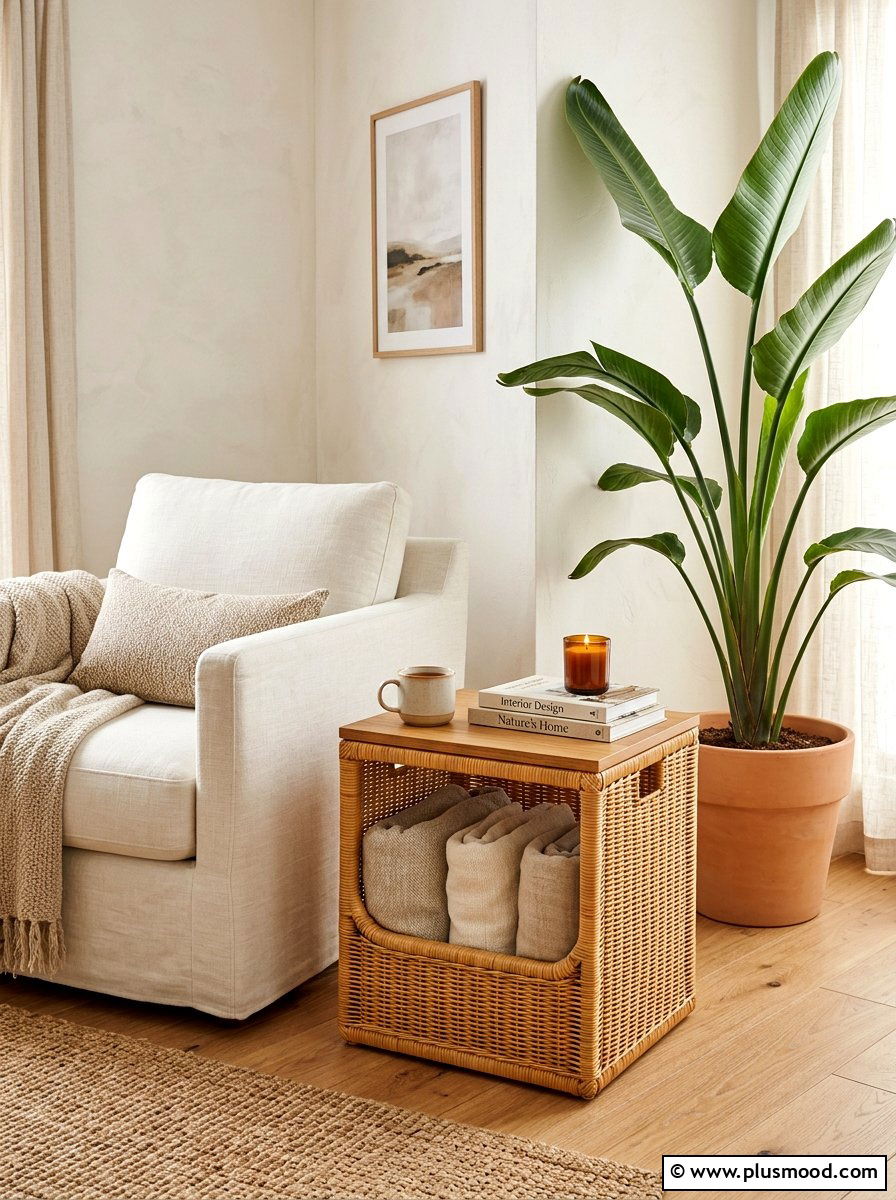 Large Rattan Basket Side Table - 25 summer blanket basket ideas for living room