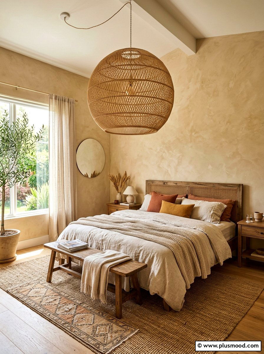 Large Rattan Pendant Light Bedroom - 25 summer coastal farmhouse bedroom ideas