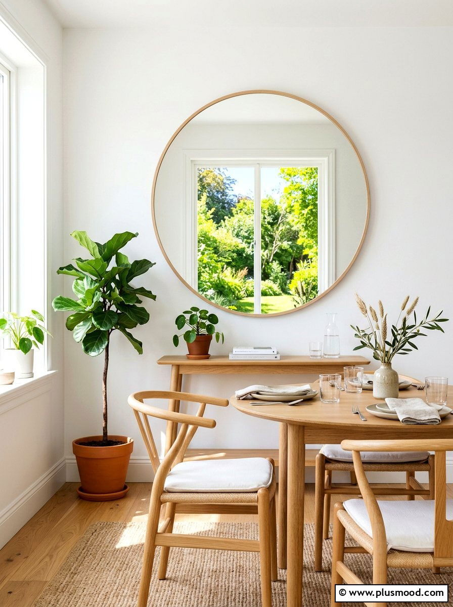 Large Round Mirror - 25 summer dining room wall decor ideas