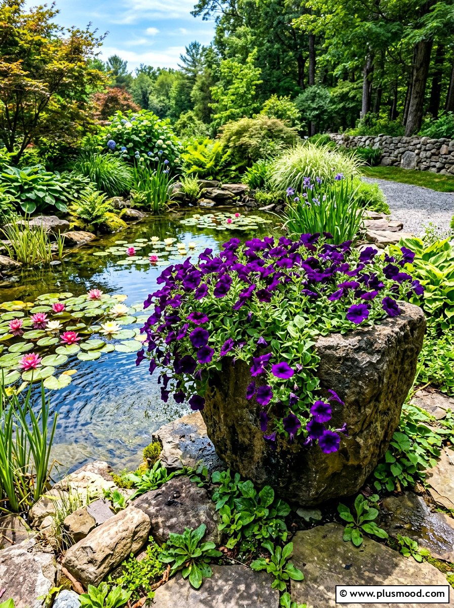 Large Stone Petunia Container - 25 summer planters with petunias ideas