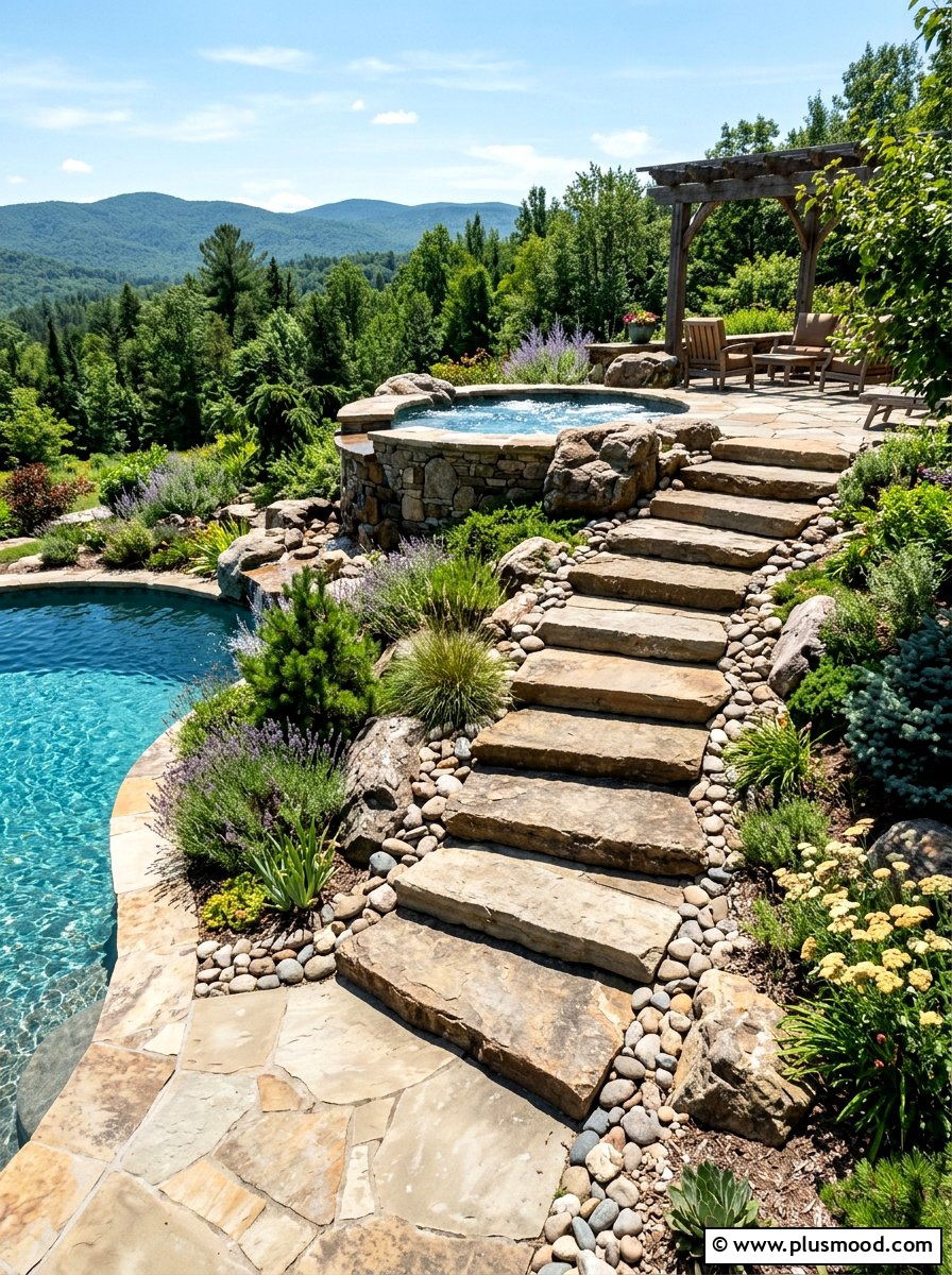 Large Stone Pool Stairs - 25 pool landscaping ideas with boulders