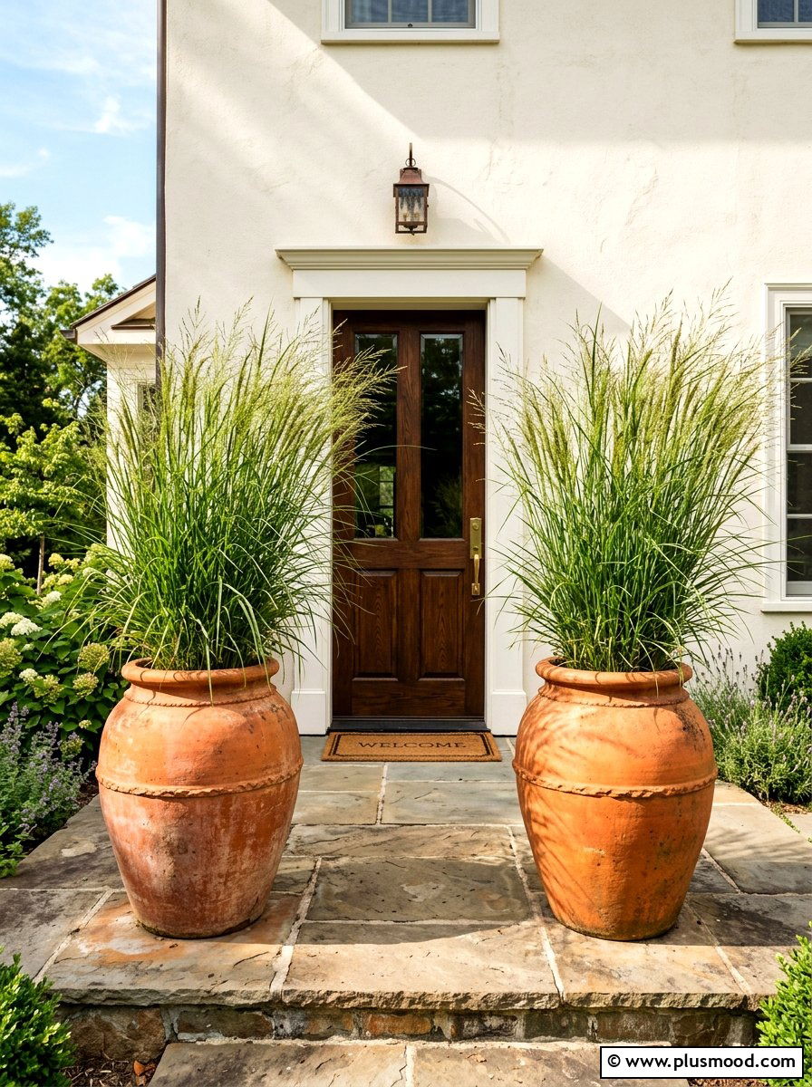 Large Terracotta Planters - 25 summer neutral curb appeal ideas