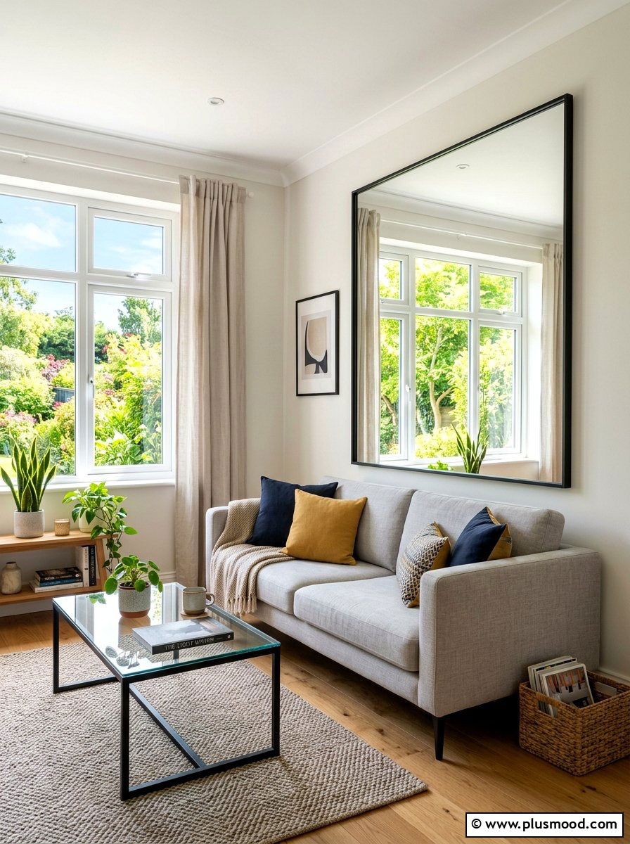 Large Wall Mirror - 25 summer decor ideas for small apartments living room