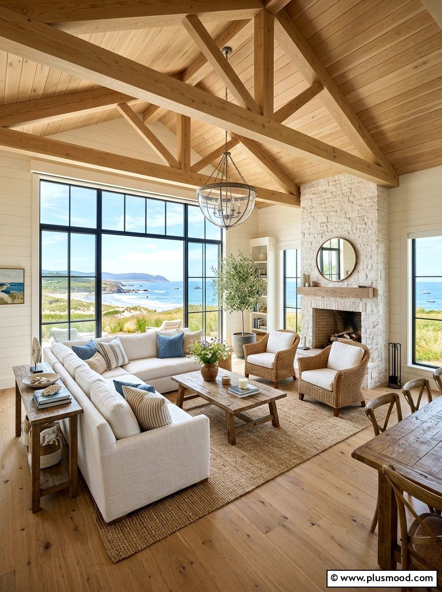 Large Window Coastal Farmhouse - 25 summer coastal farmhouse living room ideas