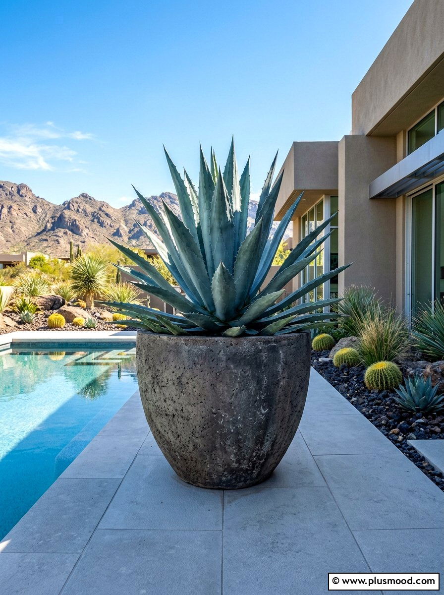 Large agave sculptural planter - 25 summer poolside planter ideas