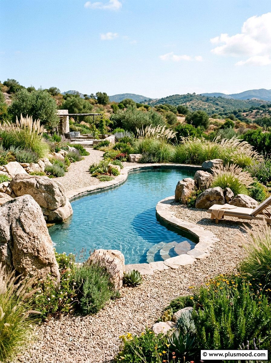 Large boulder gravel pool mix - 25 pool landscaping ideas with gravel