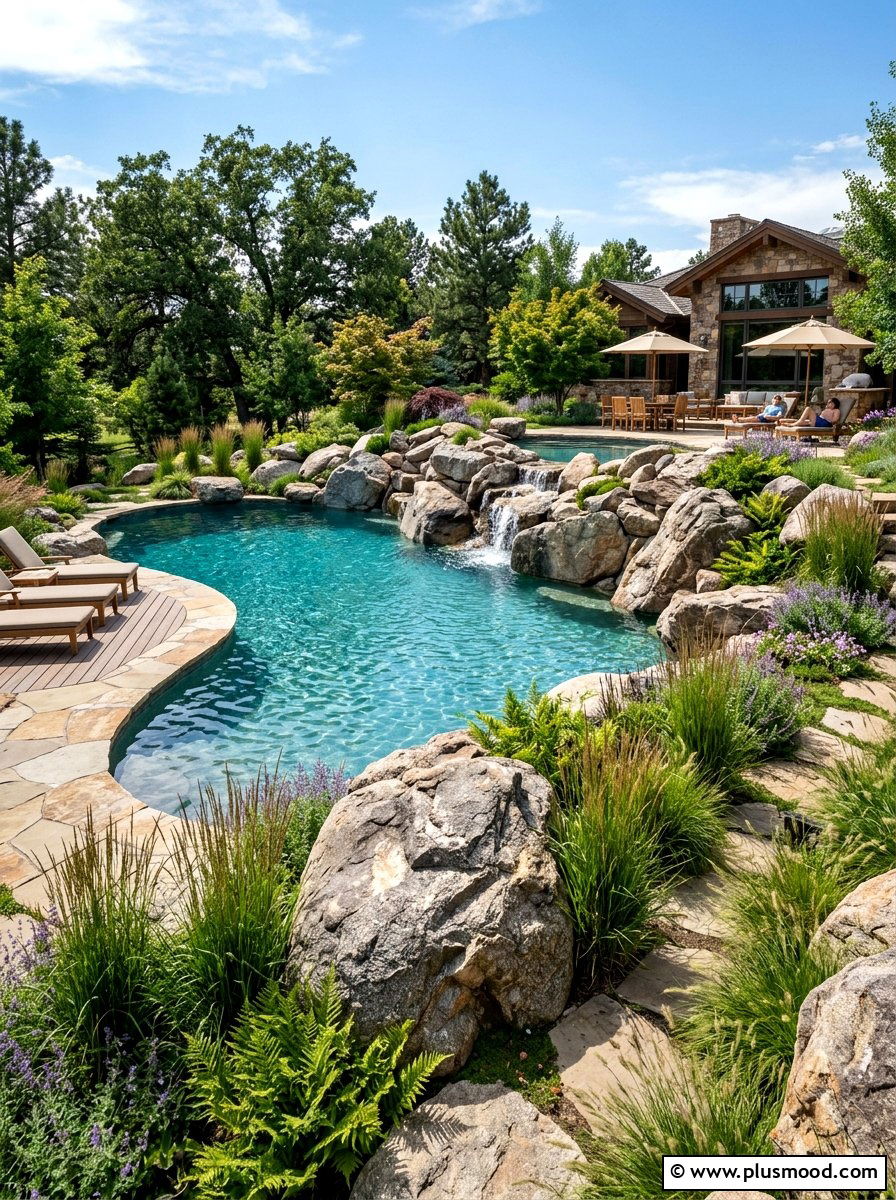 Large boulders in pool landscaping - 25 pool landscaping ideas for inground pools