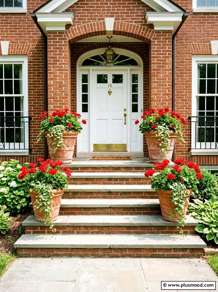 Large flower pots for brick entrance - 25 summer front porch decor ideas for brick house