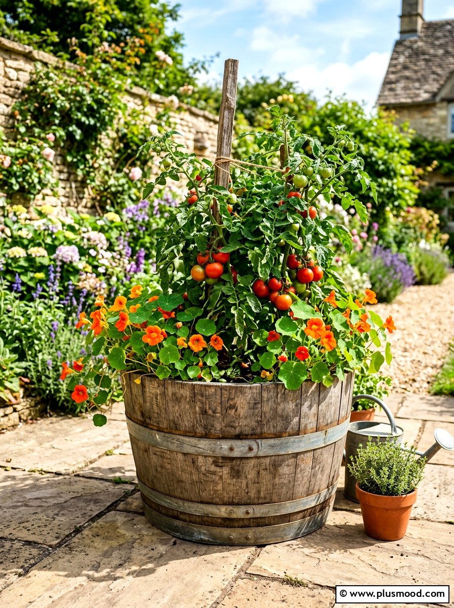 Large half barrel vegetable garden - 25 summer backyard planter ideas