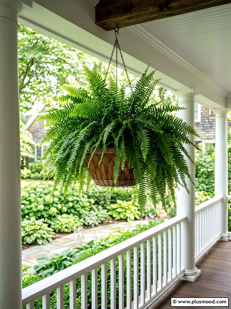 Large hanging fern basket - 25 summer front porch planter ideas