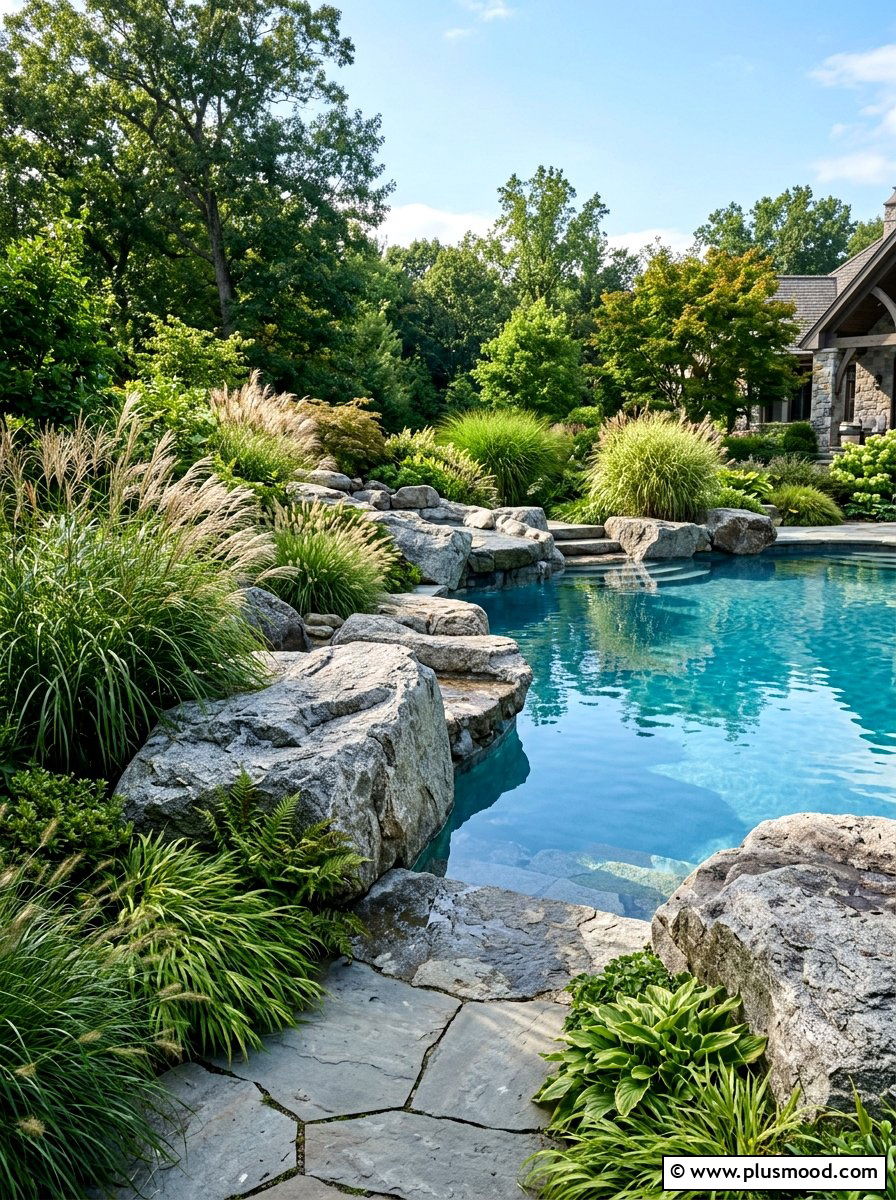Large pool boulders - 25 pool landscaping ideas on a budget