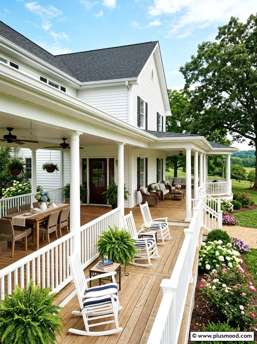 Large wraparound farmhouse porch - 25 summer farmhouse porch ideas