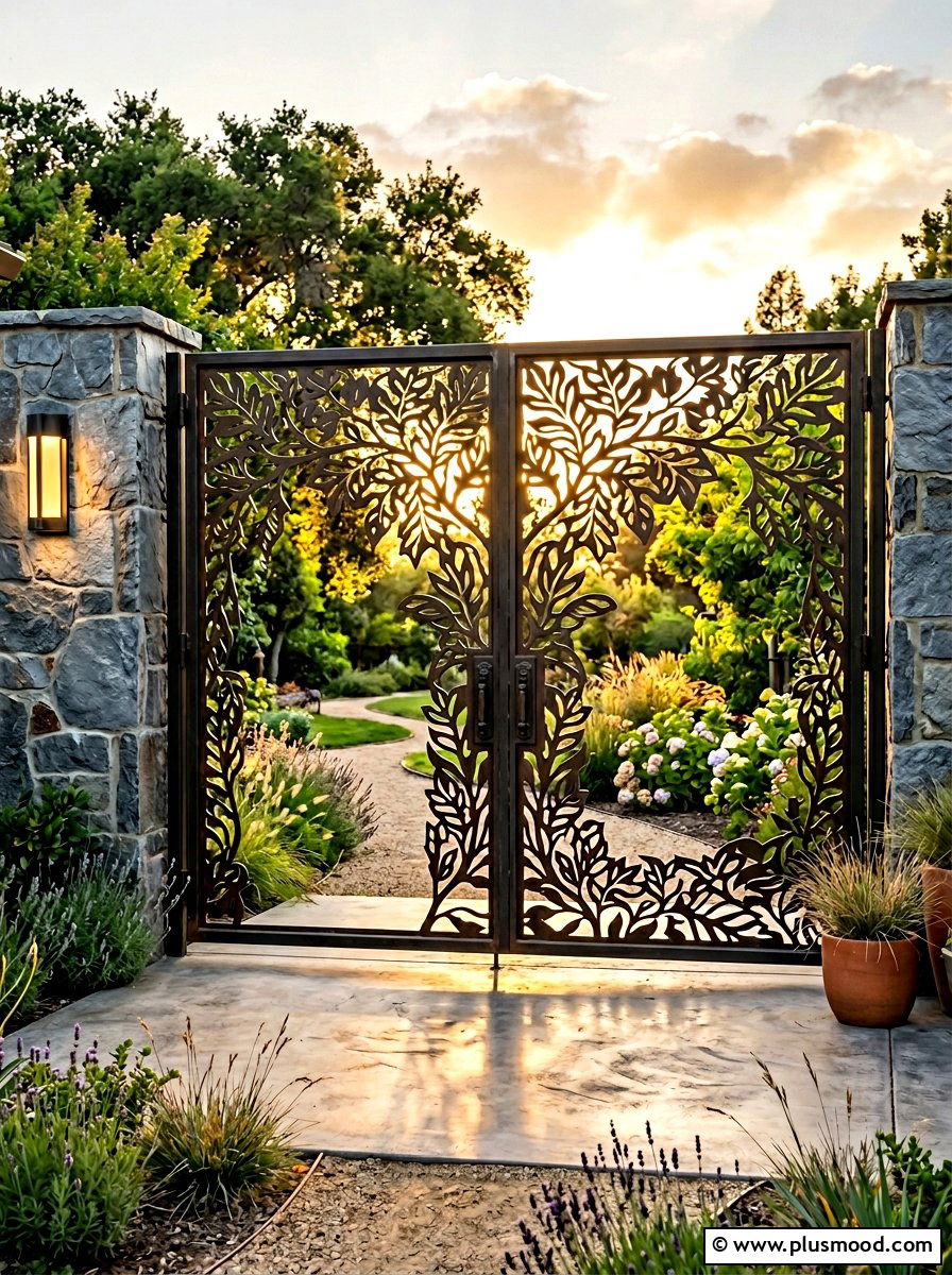 Laser Cut Metal Gate - 25 small backyard ideas with gate entry