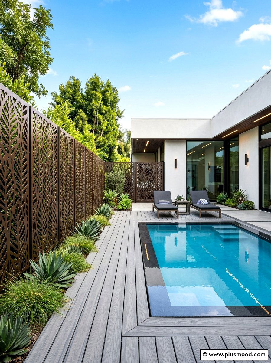 Laser cut metal panels - 25 summer pool privacy ideas