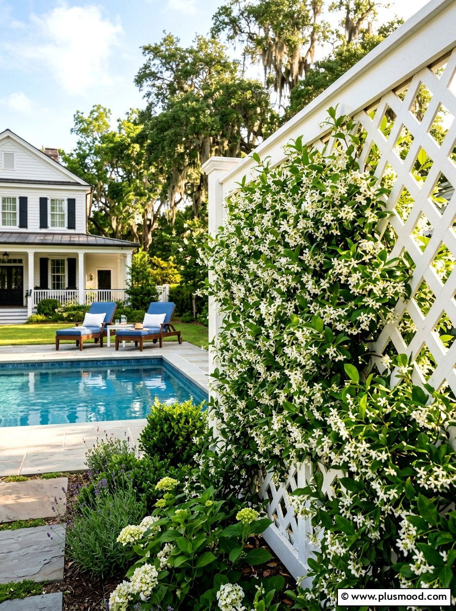 Lattice Fence With Star Jasmine - 25 pool landscaping ideas for privacy