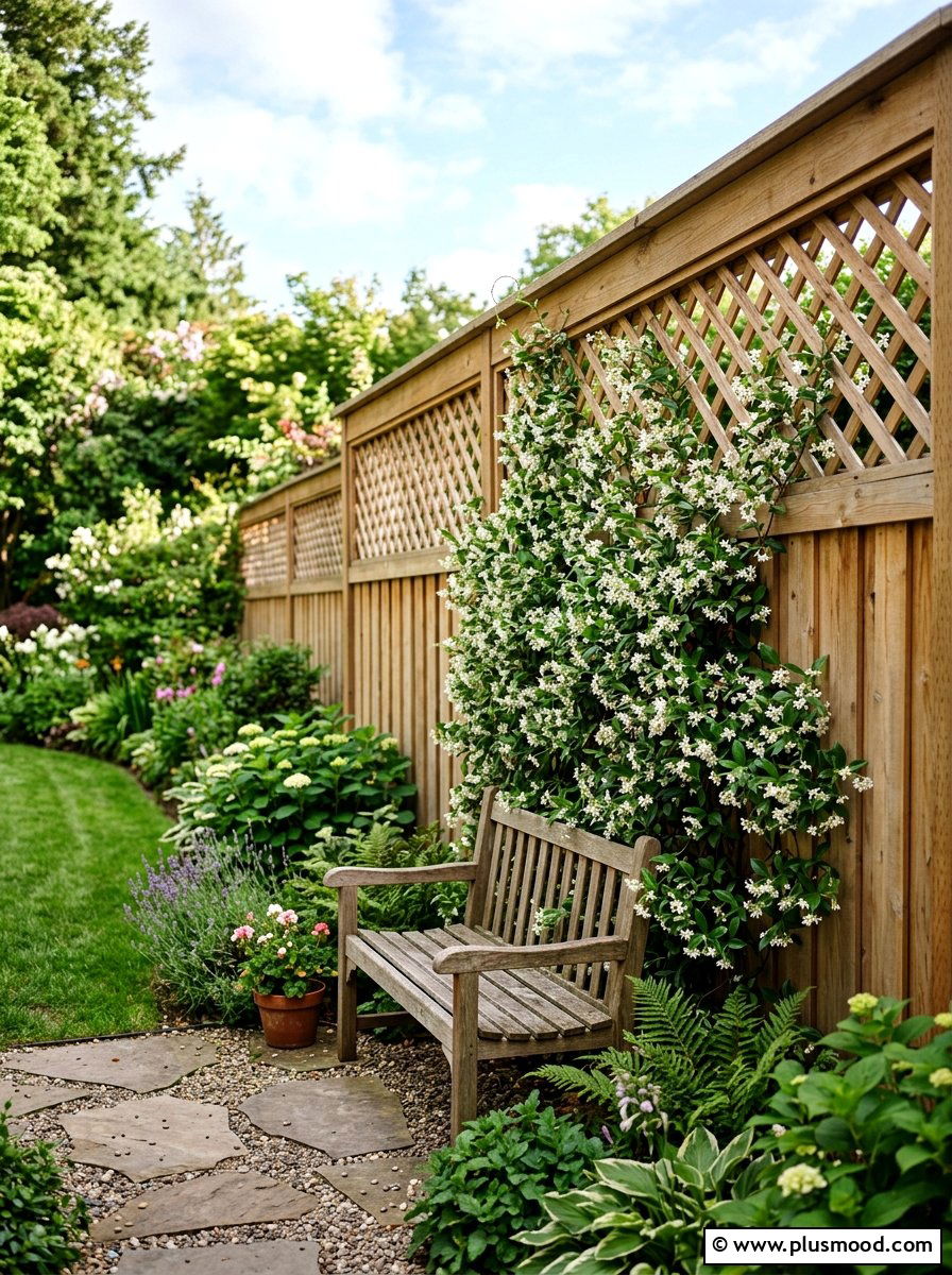 Lattice Top Wood Fence - 25 small backyard ideas with wood fence