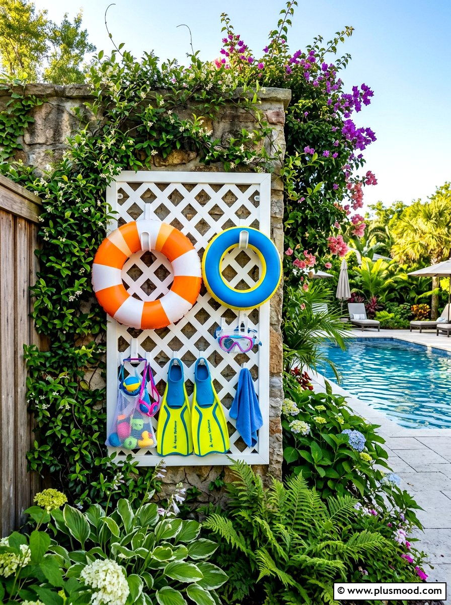 Lattice Wall Panel - 25 summer pool float storage ideas