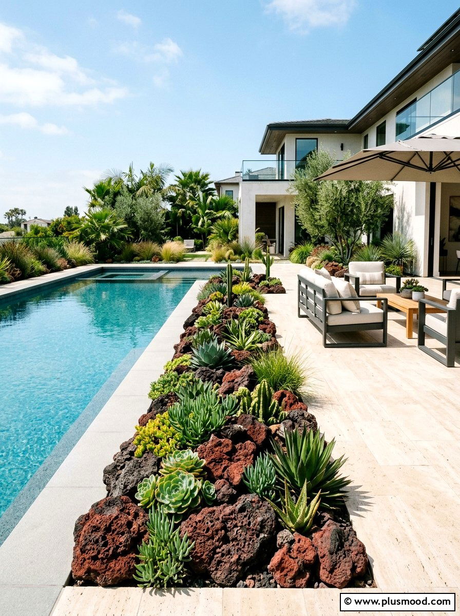Lava Rock Planter - 25 pool landscaping ideas with rocks